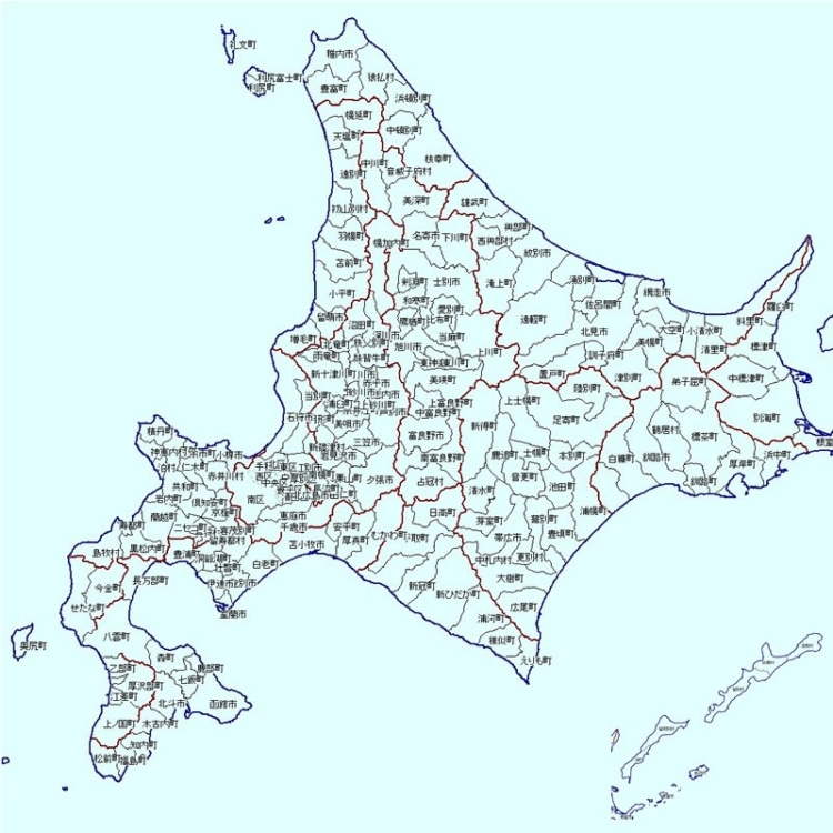 北海道の市町村が書かれた地図