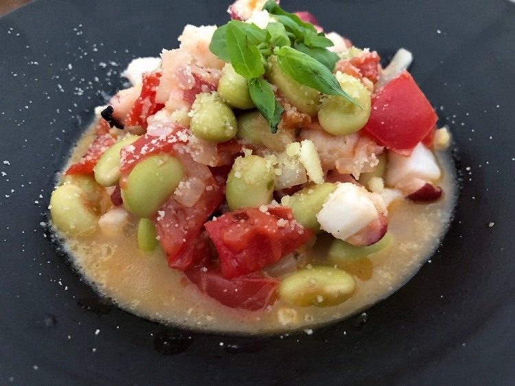 ひたし豆とタコ、トマトのイタリアン炒め